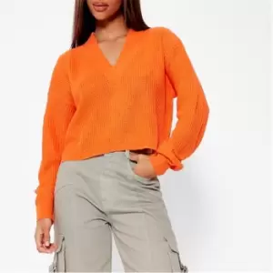 Image of I Saw It First V-Neck Chunky Knit Jumper - Orange