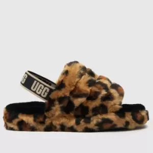 Image of UGG Beige & Brown Fluff Yeah Slide Spotty Girls Junior Slippers