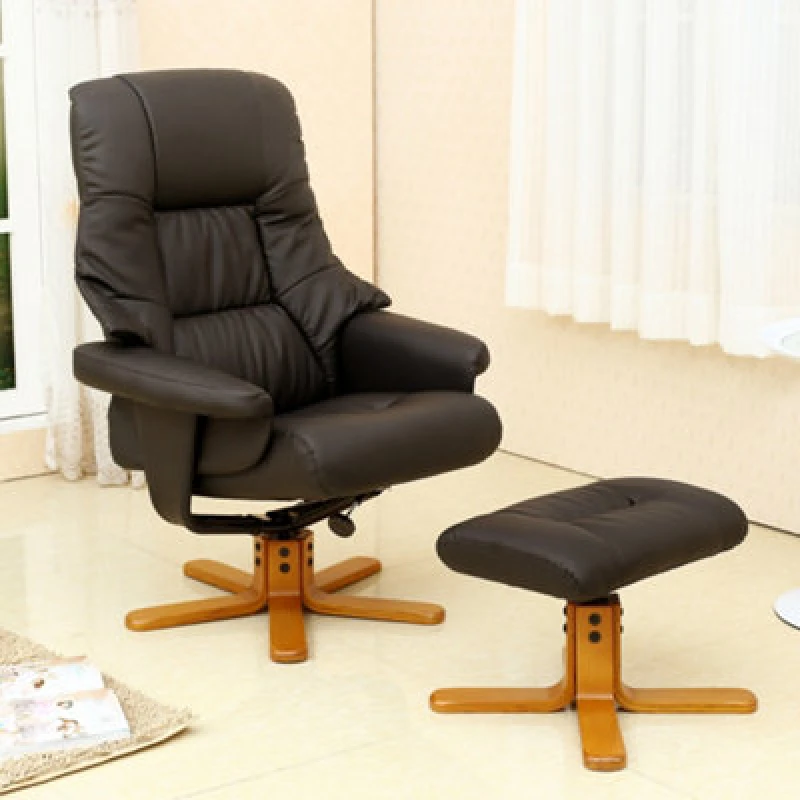 Image of More4Homes Sorento Bonded Leather Swivel Recliner Armchair Chair w Footstool Brown