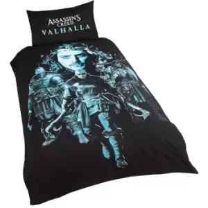 Image of Assassins Creed Valhalla Duvet Cover Set (Single) (Black/Blue)