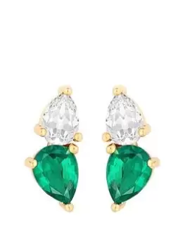 Image of Jon Richard Gold Plated Crystal And Emerald Peardrop Stud Earrings, Yellow Gold, Women