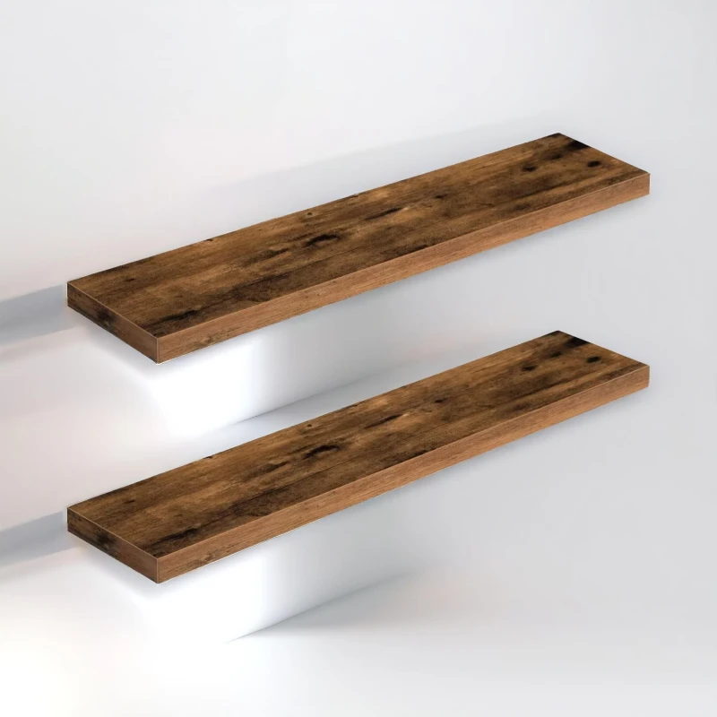 Image of Rafaelo Mobilia Set of 2 Floating Shelves 100cm wide in Brown Brown Unisex