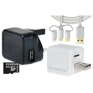 Image of Maktar Qubii Auto Backup & Charging Kit for iPhone/iPad inc 3in1 Cable & 64GB UK Plug