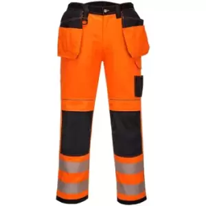 Image of Mens PW3 Hi-Vis Trousers (32R) (Orange/Black) - Orange/Black - Portwest