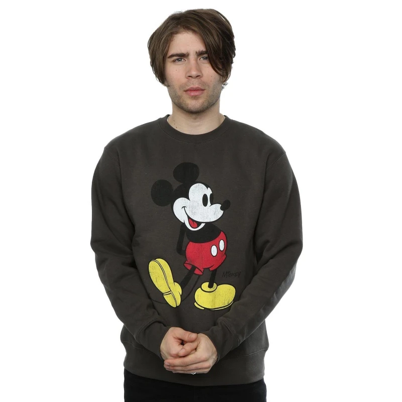 Image of Disney Men Mickey Mouse Classic Kick Sweatshirt in Mid Grey Size: Small Mid Grey S Male 5060475286991