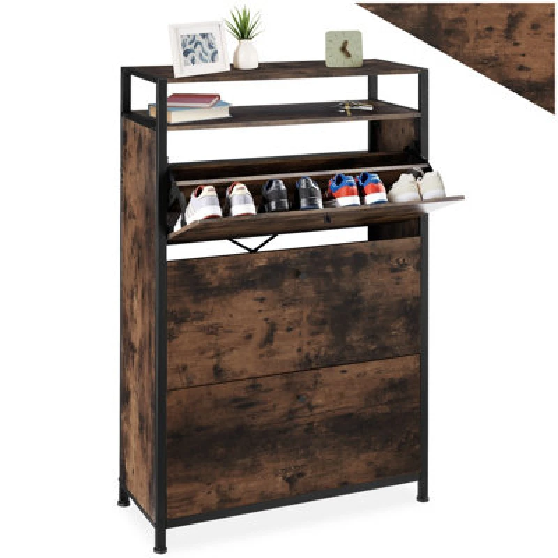 Image of Tectake Slim Rack - 2 Storage Shelves, 3 Tilt Drawers With 2 Racks Per, Industrial Style - 81cm - Industrial Wood Dark, Rustic