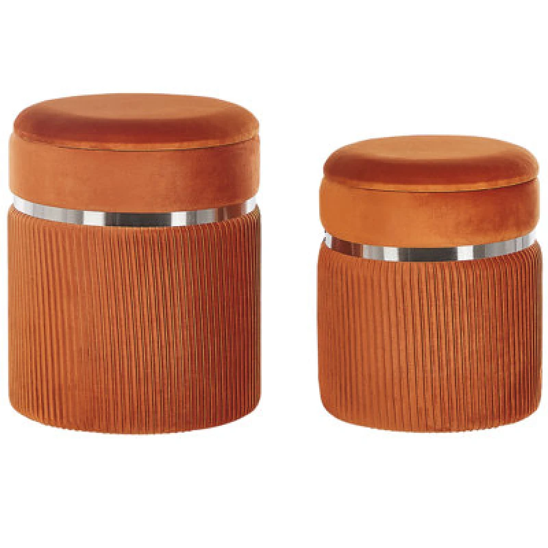 Image of Beliani Set Of 2 Storage Pouffes Camdenton Velvet Orange