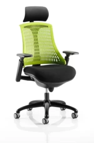 Image of Flex Chair Black Frame With Green Back With Headrest KC0106