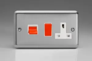Image of Varilight Classic 45A Cooker Panel with 13A Switched Socket with White Inserts - Matt Chrome - XS45PW