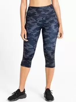 Image of Dare 2b Laura Whitmore Influential 3/4 Tights - Black/Camo, Black Camo, Size 8, Women