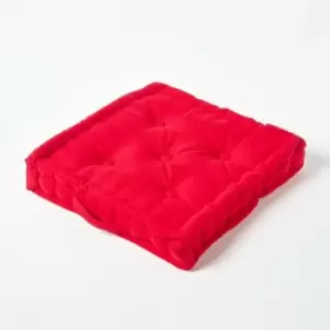 Image of Cotton Red Floor Cushion, 50 x 50cm - Red - Homescapes