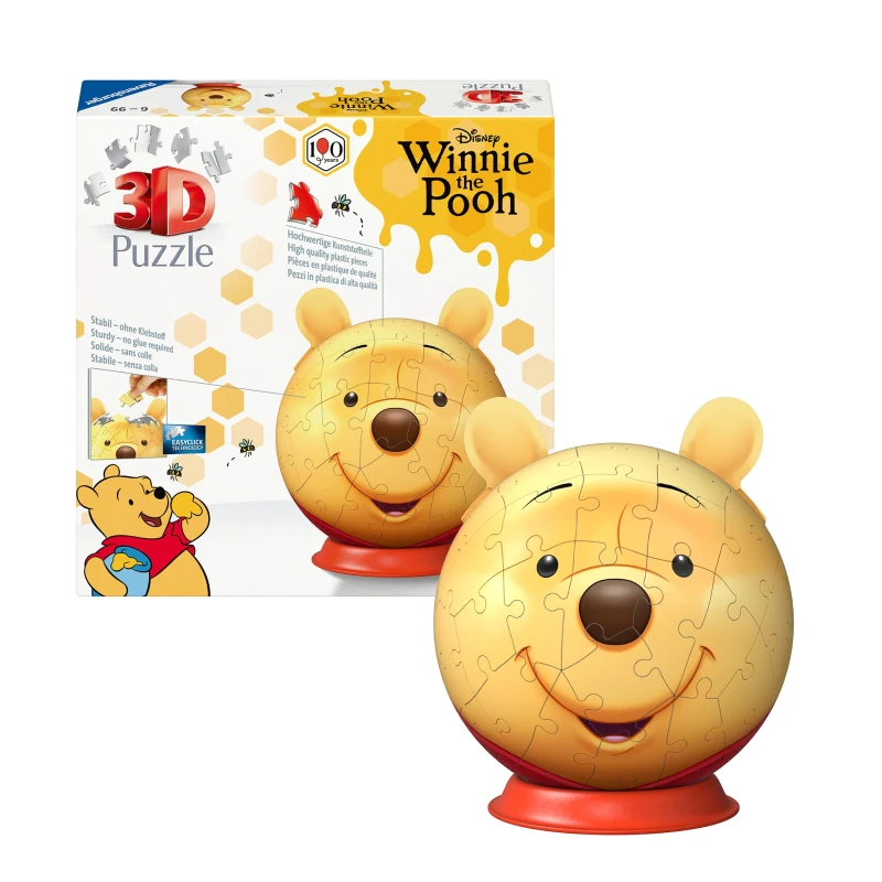 Image of Ravensburger Winnie the Pooh with Ears 72 Piece Puzzle Ball - 3D Jigsaw Puzzle Toy for Kids & Adults Fun and Educational Brain Teaser
