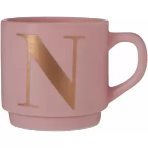 Image of Pink N Letter Mug Ceramic Coffee Mug Tea Cup Modern Cappuccino Cups With Pink Finish And Curved Handle 450 ML w13 x d9 x h9cm - Premier Housewares