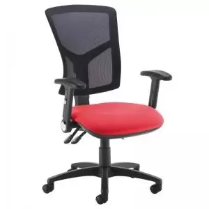 Image of Senza high mesh back operator chair with folding arms - Belize Red