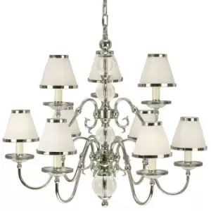 Image of Flemish Ceiling Pendant Chandelier Polished Nickel & White Shades 5 Lamp Light