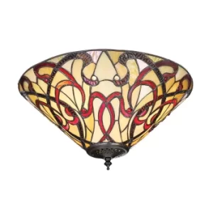 Image of Ruban 2 Light Medium Ceiling Flush Light Tiffany Style Glass, E27