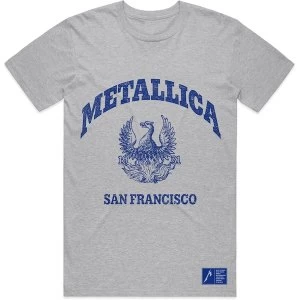 Image of Metallica - College Crest Unisex Medium T-Shirt - Grey
