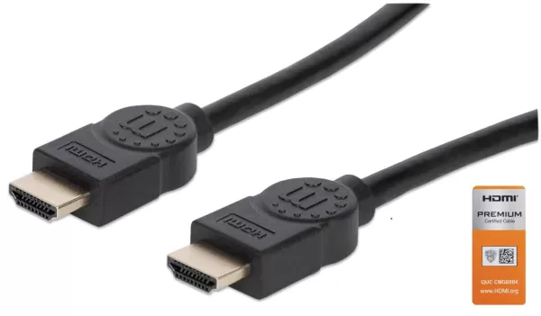 Image of Manhattan HDMI Cable HDMI-A plug, HDMI-A plug 3m Black 355353 Audio Return Channel, gold plated connectors HDMI cable