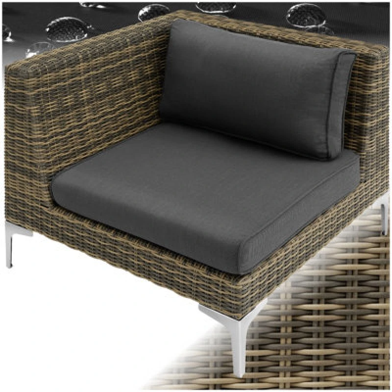 Image of Tectake Rattan Garden Furniture Villa Nova - Right Corner Chair, Thick Seat Cushion, 89 X 89 X 72cm - Mottled Anthracite