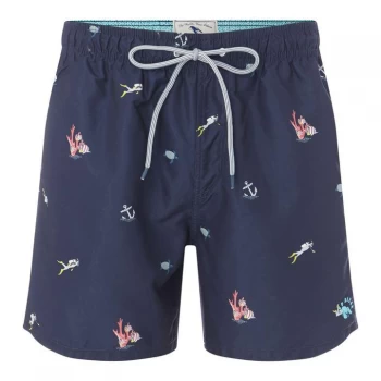 Image of Ted Baker Diver Print Swim Shorts - Navy