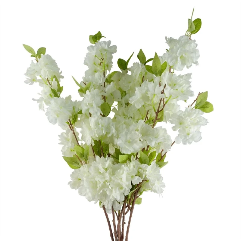 Image of Leaf Pack of 6 x 100cm White Artificial Blossom Stem White unisex