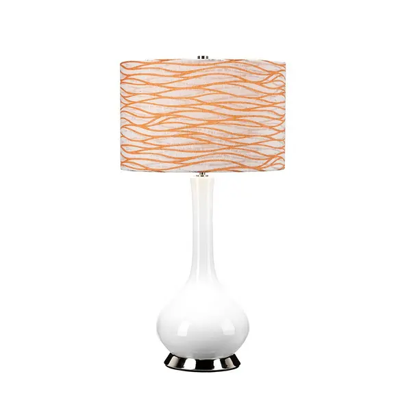 Image of Milo Table Lamp with Round Shade, Polished Nickel, White, Orange