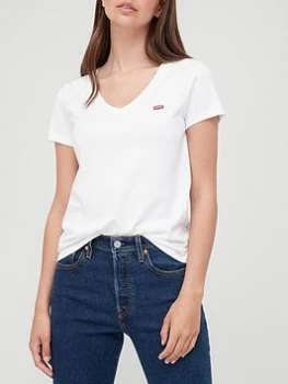 Image of Levis V-neck Small Logo Tee - White Size M Women