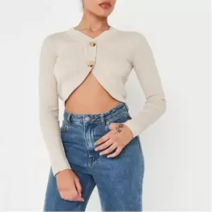 Image of Missguided Curved Detail Cardigan Co Ord - Neutral