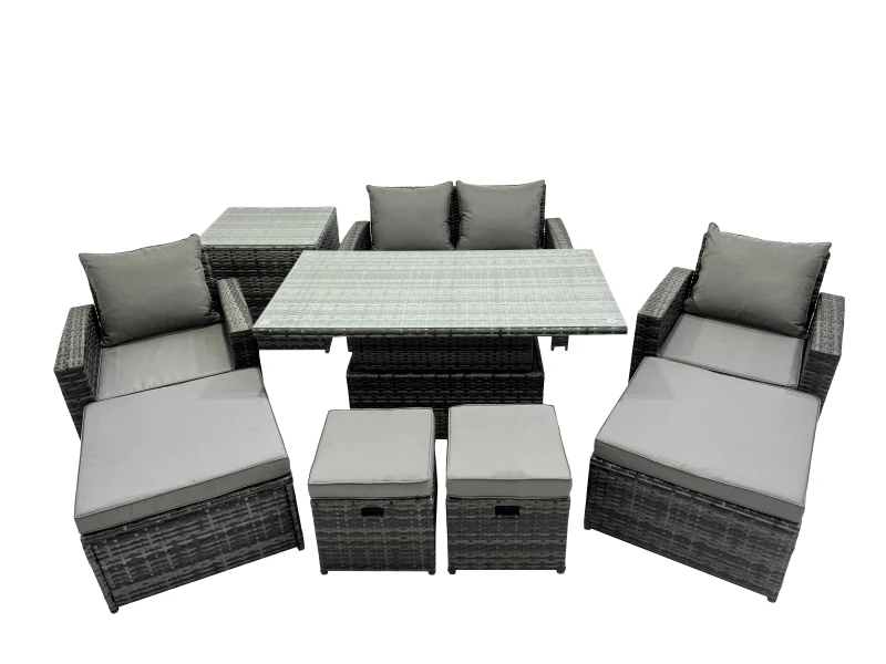 Image of Fimous Outdoor Love Sofa Set 8 Seat Rattan Garden Furniture Set & Side Table in Dark Grey Dark Grey Unisex