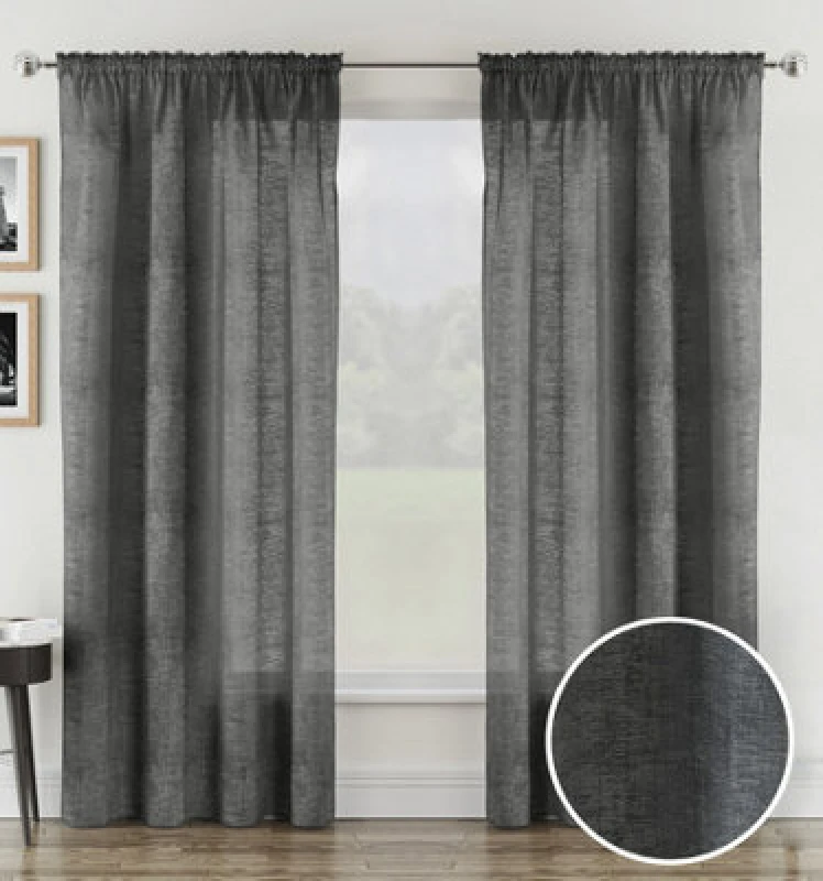 Image of Tyrone Textiles Rhodes Charcoal Linen-Look Sheer Voile Panels - Pair 140 X 122Cm (55X48")