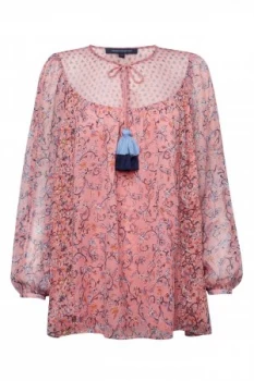 Image of French Connection Savana Sheer Folk Top Pink
