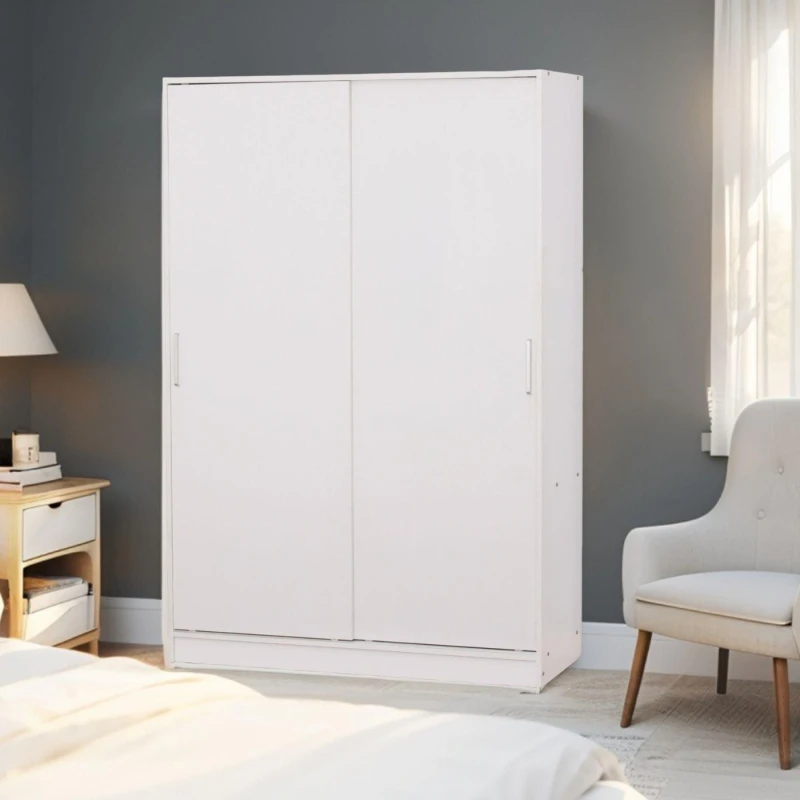 Image of Home Source Raya Wardrobe Two Sliding Doors Hanging Rail Storage Solution White White Unisex