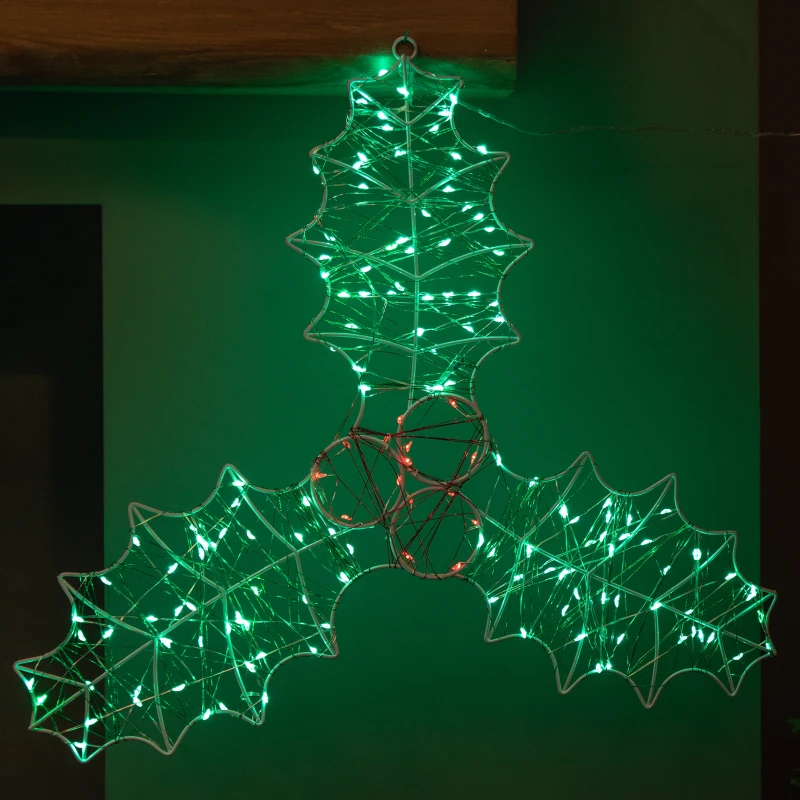 Image of 42cm x 44cm Light up Christmas Holly and Berries Dewdrop Silhouette with Twinkling LEDs