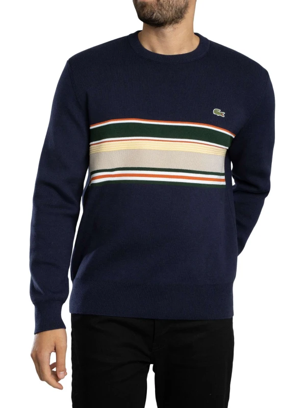 Image of Lacoste French Made Striped Sweatshirt Navy Blue/Green/White/Yellow S