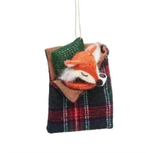 Image of Fox in Sleeping Bag Felt Decoration