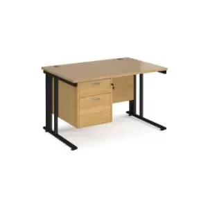 Image of Office Desk Rectangular Desk 1200mm With Pedestal Oak Top With Black Frame 800mm Depth Maestro 25 MCM12P2KO