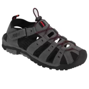 Image of PDQ Youths Boys Toggle & Touch Fastening Synthetic Nubuck Trail Sandals (6 UK) (Grey/Red)