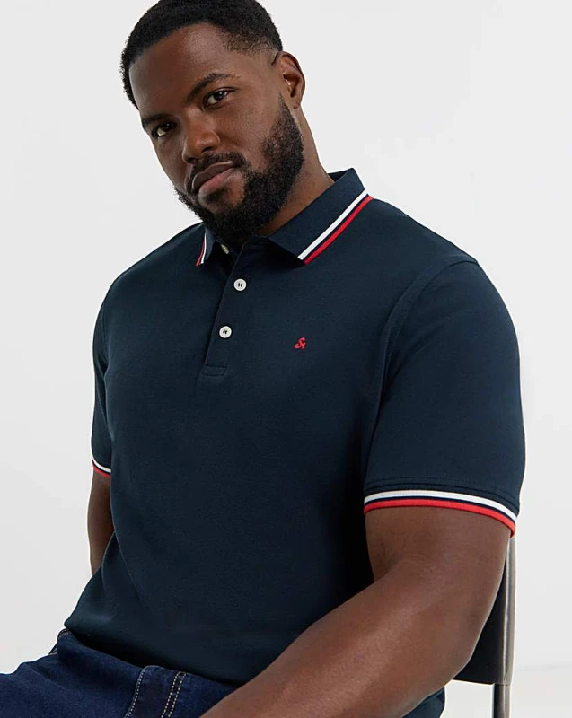 Image of jack & jones Jack & Jones Paulos Tipped Polo - Navy Navy Blazer - JACK & JONES - Size: 5XL(62) Navy Blazer Male 5XL(62) JQ00406