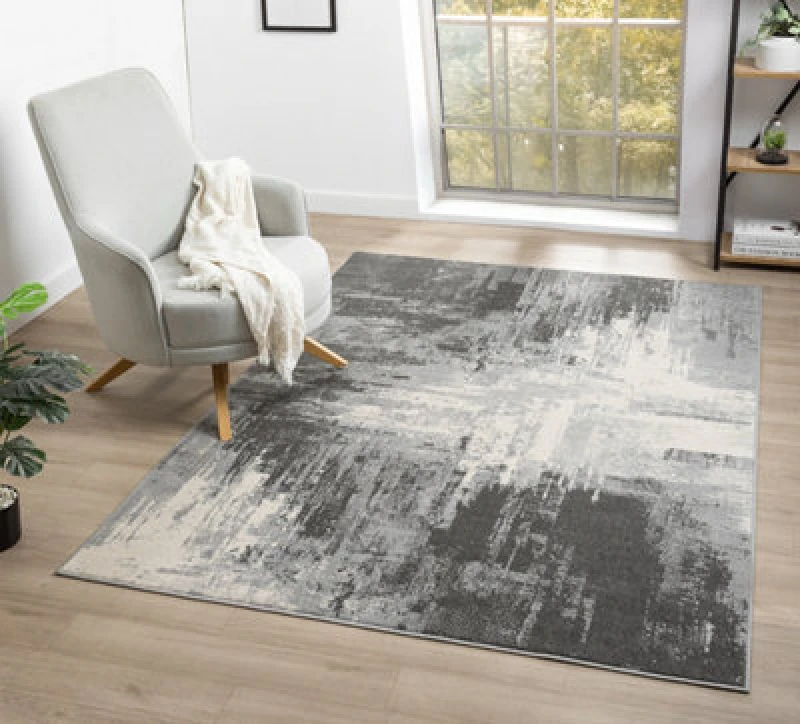 Image of Obsidian Modern Low Pile Area Rug - Craft Abstract Design Grey 120Cm X 170Cm