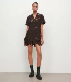 Image of AllSaints Womens Womens Viscose Floral Frankie Nila Mini Dress, Green, Blue and Red, Size: 8, Green/Blue/Red