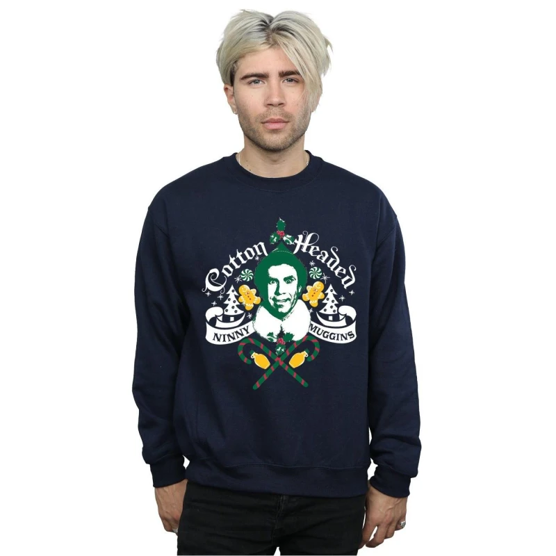 Image of Elf Elf Men Headed Ninny Muggins Sweatshirt in Navy Size: Small Navy S Male 5057736071762