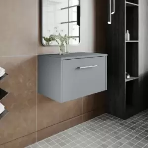 Image of Hudson Reed Juno Wall Hung 1-Drawer Vanity Unit with Worktop 600mm Wide - Coastal Grey
