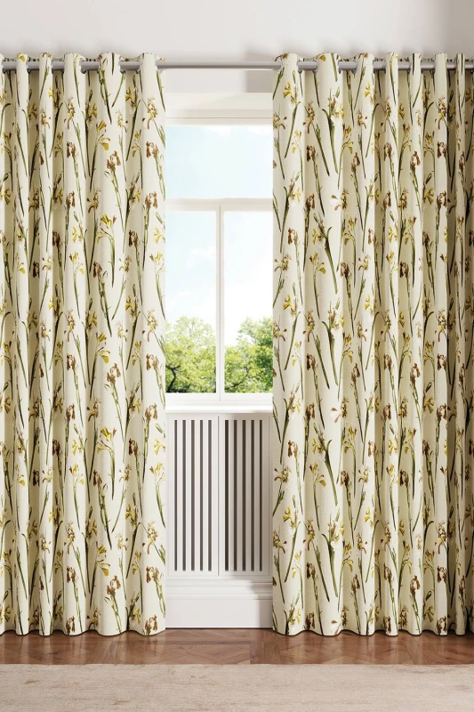 Image of Ted Baker 'Wild Iris' Cotton Lined Curtains in Cream Size: 228cm width x 183cm drop Cream Unisex 228cm width x 183cm drop