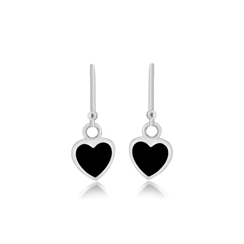 Image of Be You Sterling Silver Black Onyx Heart Drop Earrings Silver female One Size