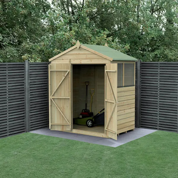Image of 6' x 4' Forest Beckwood 25yr Guarantee Shiplap Pressure Treated Double Door Apex Wooden Shed (1.99m x 1.23m)