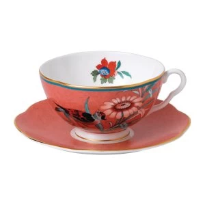 Image of Wedgwood Paeonia Blush Teacup Saucer Coral Pink