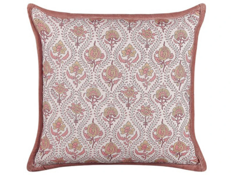 Image of Beliani Throw Cushion Picea Cotton 45 X 45cm Red Floral Pattern