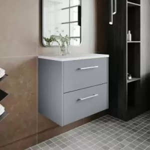 Image of Juno Wall Hung 2-Drawer Vanity Unit with Sparkling White Worktop 600mm Wide - Coastal Grey - Hudson Reed