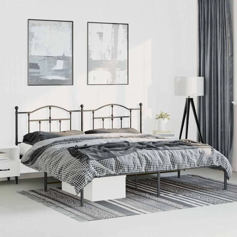 Image of Vidaxl Metal Bed Frame Without Mattress With Headboard Black 193X203 Cm, Black 353445
