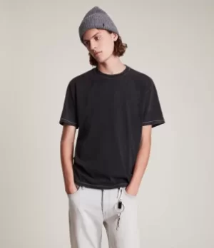 Image of AllSaints Mens Beamer Crew T-Shirt, Jet Black, Size: S